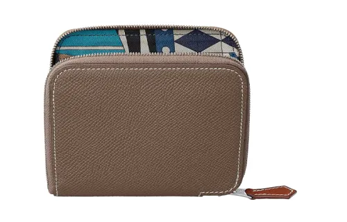 HERMES Silk'In Short Epsom Calfskin Wallet Women's Elephant Gray