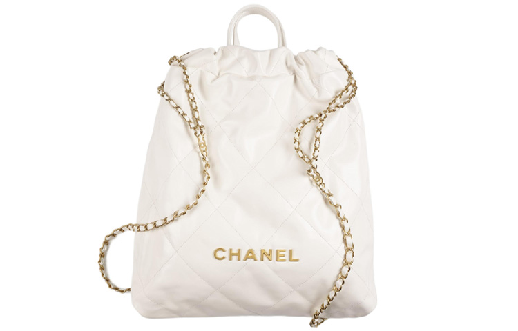 CHANEL 22A Pre Fall 22Bag Shiny Cow Leather Backpack Large Women's White