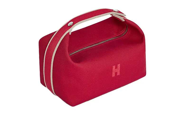 HERMES Bride a Brac Travel Storage Bag Cotton Handbag, Toiletry Bag Large Unisex Carmine