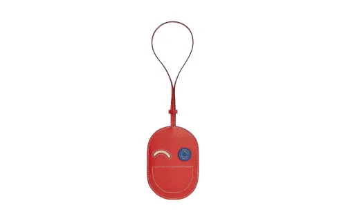 HERMES In The Loop Mysore Goat Skin Pig Nose Keychain Bag Accessory Women's Orange Red