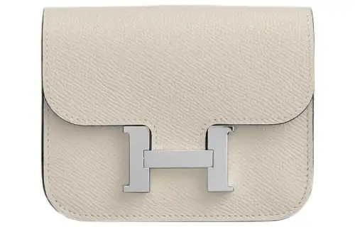 HERMES Constance Slim Silver Tone Buckle Epsom Calfskin Clutch Wallet Fanny Pack Women's 10 Craie Milkshake White