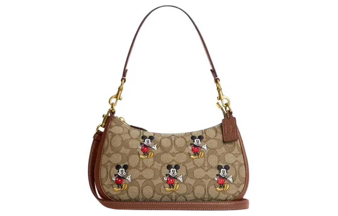 COACH Disney/Disney Collaboration Teri Fabric With Leather Shoulder Bag, Handbag, Shoulder Bag Medium Women's Brown