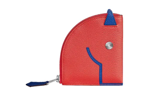 HERMES Paddock Mysore Goat Skin Wallet Coin Purse Women's Orange Red