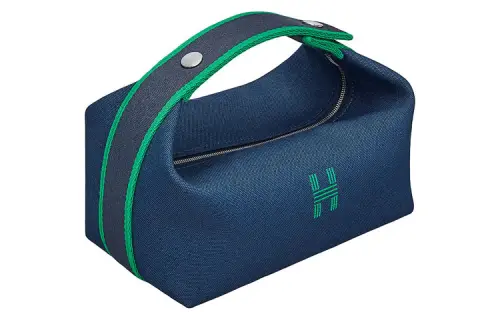 HERMES Bride a Brac Fabric Surface Travel Cotton Handbag, Storage Bag, Toiletry Bag Small Women's Marine Blue