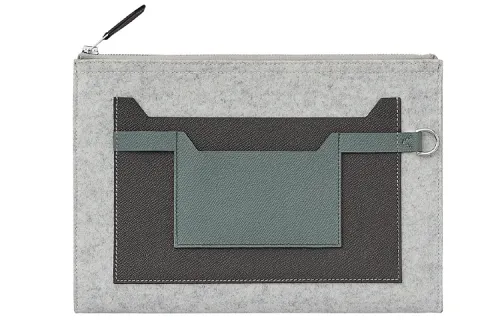 HERMES Toodoo Cow Leather Clutch Men's Light Gray