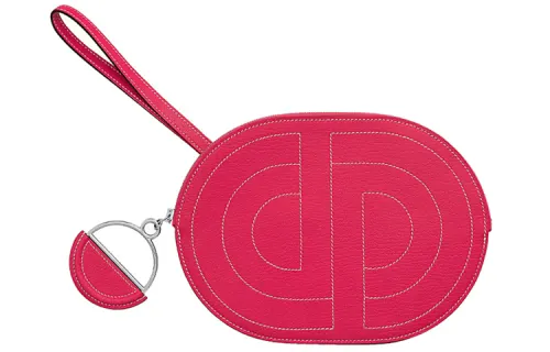 HERMES In The Loop Chamkila Goat Skin Pig Nose Clutch Card Holder Cell Phone Pouch Women's I6 Rose Extreme Pink