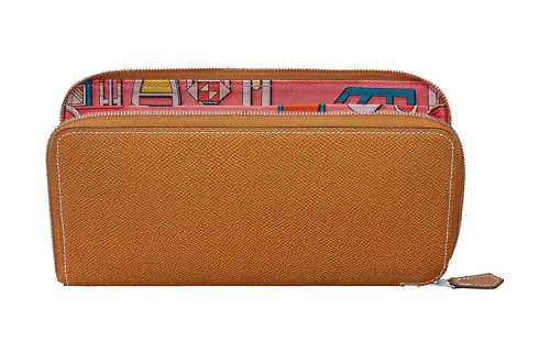 HERMES Silk'In Epsom With Barenia Calfskin Wallet Women's Gold Brown