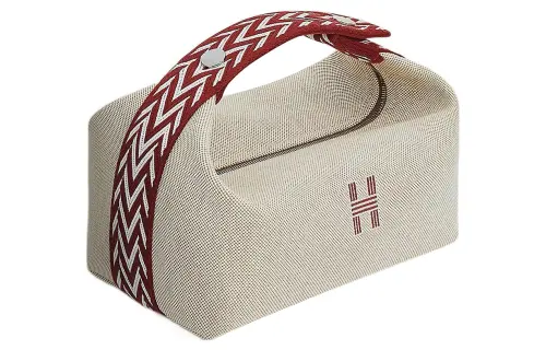 HERMES Bride a Brac Fabric Surface, Cotton Toiletry Bag Small Unisex Red