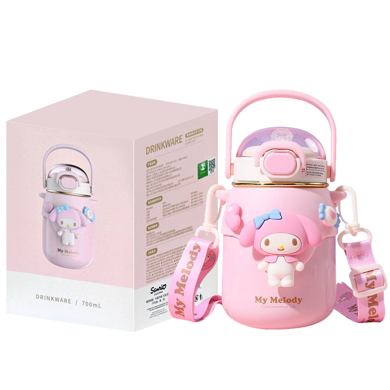 Sanrio Sanrio, glass, cute high quality tea cup with glass, capacious handheld straw stainless steel, for beloved, fall protection, 700 ml