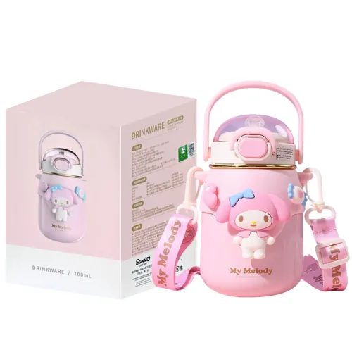 Sanrio Sanrio, glass, cute high quality tea cup with glass, capacious handheld straw stainless steel, for beloved, fall protection, 700 ml
