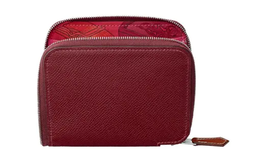 HERMES Silk'In Epsom Calfskin Wallet Women's Red
