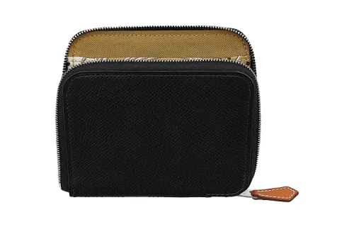 HERMES Silk'In Short Epsom Leather Wallet Women's Black