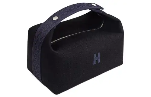 HERMES Bride a Brac H Militaire Canvas Handbag Makeup Bag Toiletry Bag Large Unisex Black