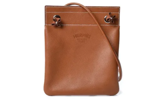 HERMES Aline Silver Tone Buckle FAUVE Leather Crossbody Bag, Shoulder Bag Women's Brown