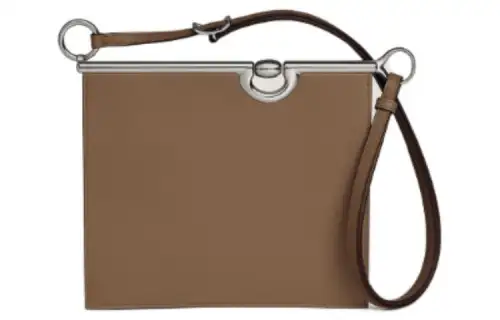 HERMES Mors De Bride Silver Tone Buckle Calfskin Shoulder Bag, Crossbody Bag Women's D0 Beige Weimar Dog Beige