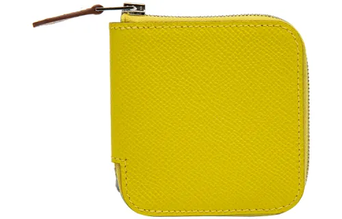 HERMES Silk'In Epsom Calfskin Silk Coin Purse Wallet Women's Lime