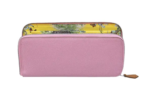 HERMES Silk'In Epsom Calfskin Wallet Women's Mallow Purple