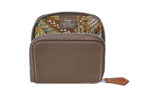HERMES Epsom Leather Wallet Coin Purse Women's Elephant Gray
