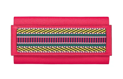 HERMES Epsom Calfskin Wallet Women's Bright Pink Multicolor