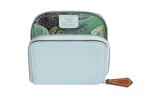 HERMES Silk'In Epsom Calfskin Coin Purse Women's Blue