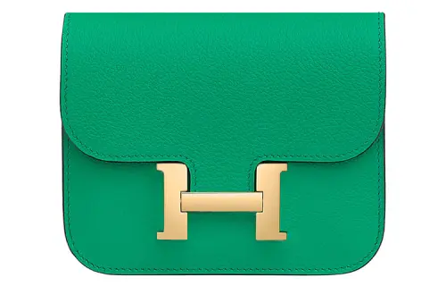 HERMES Constance Slim Gold tone Lock Evercolor Calfskin Card Holder, Wallet Fanny Pack Women's Mint Green