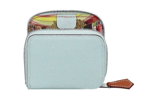 HERMES Silk'In Epsom Calfskin Coin Purse Women's Dusty Blue