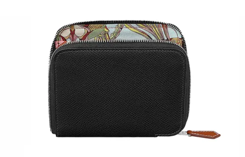 HERMES Silk'In Epsom Calfskin Clutch Coin Purse Wallet Women's Black