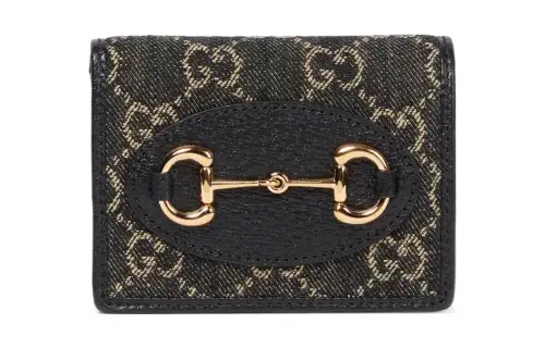 GUCCI Horsebit 1955 Jacquard With Leather Wallet Women's Black