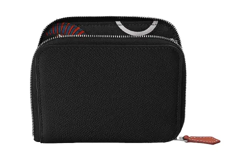 HERMES Silk'In Leather Wallet Women's Black