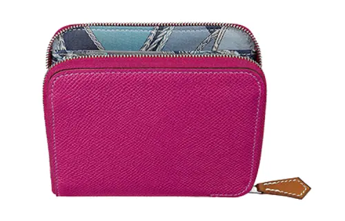 HERMES Silk'In Short Calfskin Wallet Women's Rose Red