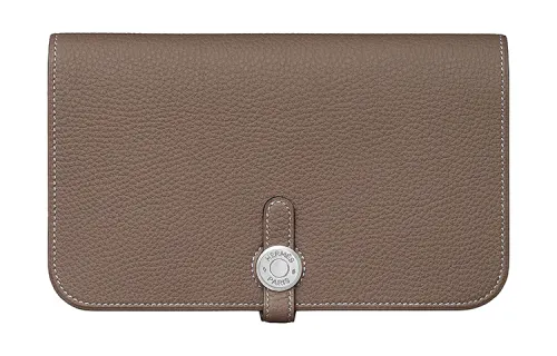 HERMES Dogon Silver Tone Buckle Togo Calfskin Wallet Women's 18 Etoupe Elephant Gray
