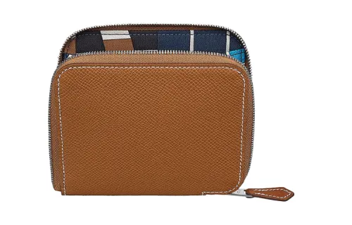 HERMES Silk'In Short Epsom Calfskin Wallet Women's Gold Brown