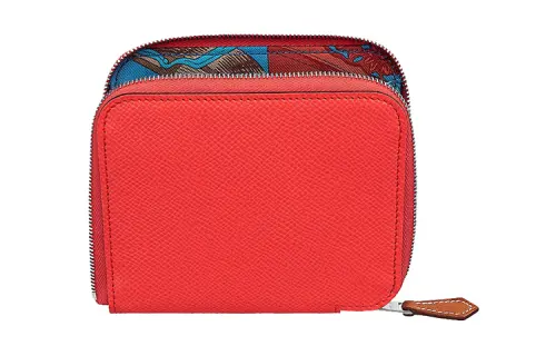HERMES Silk'In Epsom Calfskin Coin Purse Wallet Women's Orange