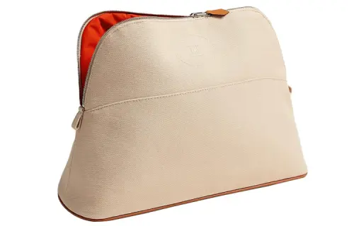 HERMES Bolide Cotton Bowling Bags Travel Organizers Women's 01 Blanc Pure White
