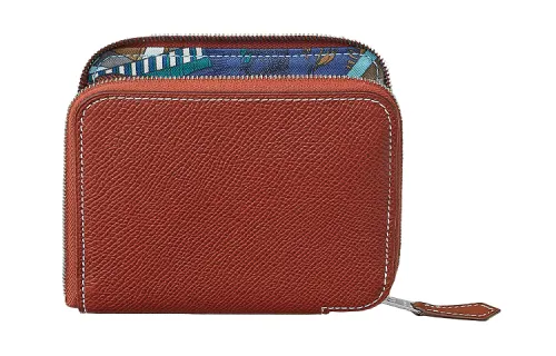 HERMES Silk'In Epsom Calfskin Wallet Women's Ochre Red