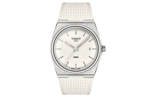 TISSOT PRX Quartz Movement Unisex Watch 40mm White Dial Stainless Steel Case Rubber Strap