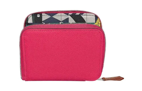 HERMES Silk'In Cow Leather Wallet Women's Bright Pink