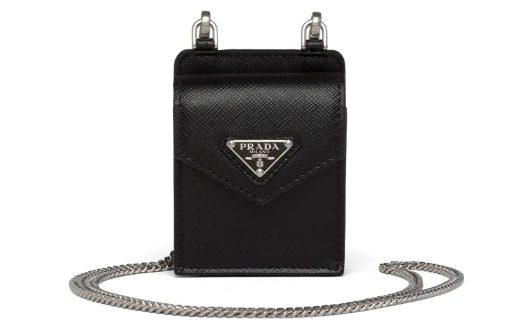 PRADA Leather Crossbody One Shoulder Earphone Case Unisex Black