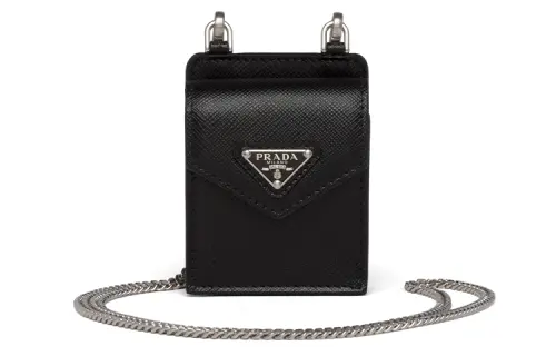 PRADA Leather Crossbody One Shoulder Earphone Case Unisex Black