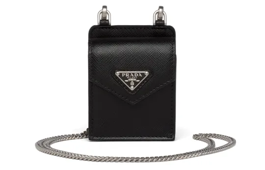 PRADA Leather Crossbody One Shoulder Earphone Case Unisex Black