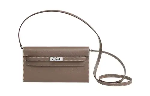 HERMES Kelly To Go Silver Tone Buckle Epsom Leather Crossbody Wallet Regular Women's 18 Etoupe Elephant Gray