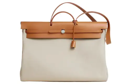HERMES Herbag Zip Canvas With Hunter Cow Leather Shoulder Bag, Crossbody Bag, Handbag 50 Unisex