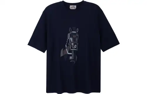 HERMES Patterned Print Crew Neck Pullover Short Sleeved FW22 T Shirt Men's Blue