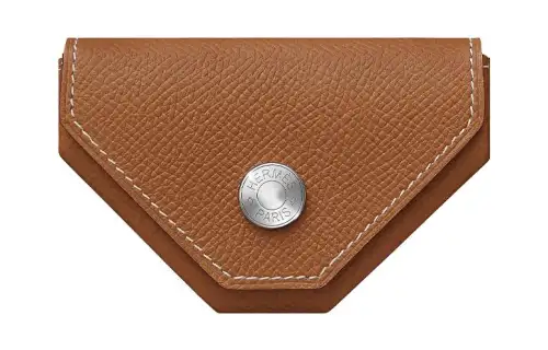 HERMES Epsom Calfskin Triangle Bag Coin Purse Women's Gold & Lemon