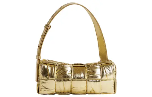 Bottega Veneta CASSETTE Sheepskin Handbag, Shoulder Bag Women's Gold