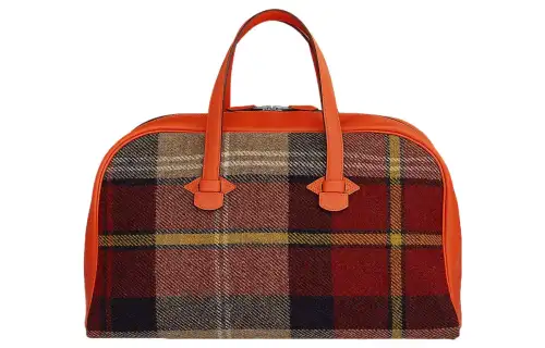 HERMES Checkered Canvas With Evercolor Calfskin Handbag Unisex Red Orange
