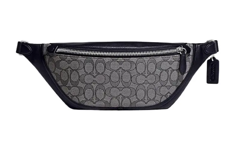 COACH League Cow Leather With Textile Sling Bag, Shoulder Bag, Crossbody Bag, Fanny Pack Large Men's Black Gray