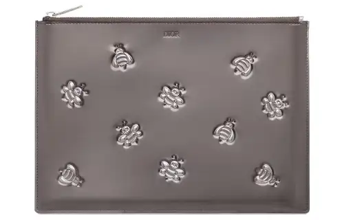 DIOR KAWS Collaboration Calfskin Clutch Men's Silver