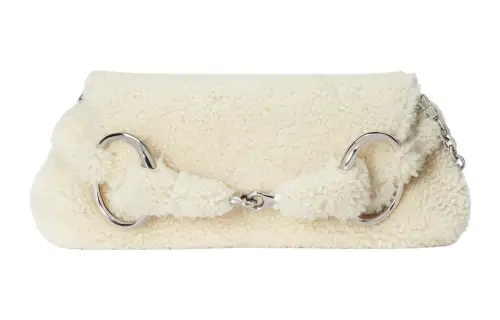 GUCCI Horsebit 1955 Wool Crossbody Bag, Shoulder Bag Women's Ecru