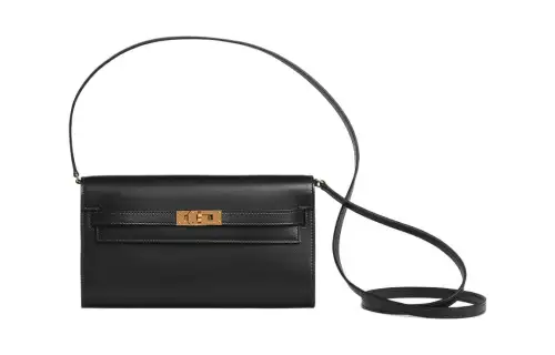 HERMES Kelly To Go Gold tone Lock Tadelakt Calfskin Crossbody Wallet Regular Women's 89 Noir Black